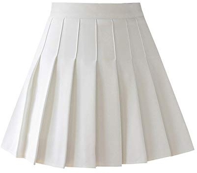 TONCHENGSD Women's High Waist Pleated Mini Skirt Skater Tennis Skirt (White,S)