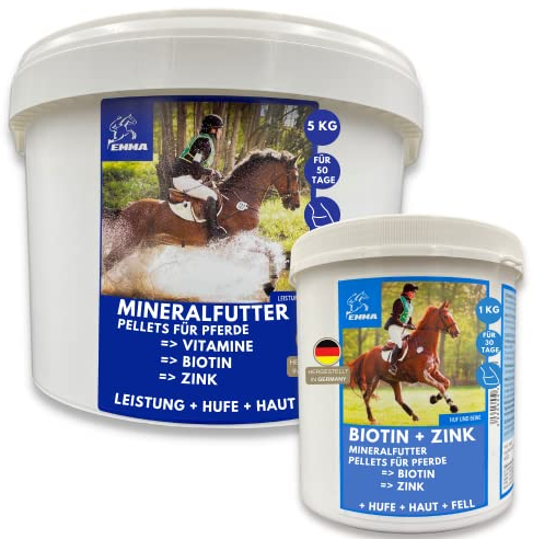 Mineralfutter Pferde & Biotin Pferd 5 Kg 1Kg Zink Jod Selen Magnesium Bierhefe Pferd Vitamin E D A C K B12 I B Vitamine I Mineralfutter Pferdefutter für Hufe Haut Fell I Mineralstoffe komplex