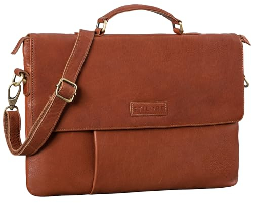 STILORD 'Parker' Aktentasche Leder Schmal Business Mappe Laptoptasche für MacBook 15 Zoll Sleeve Vintage Konferenzmappe A4 Dokumententasche Trolley Aufsteckbar, Farbe:texas - braun