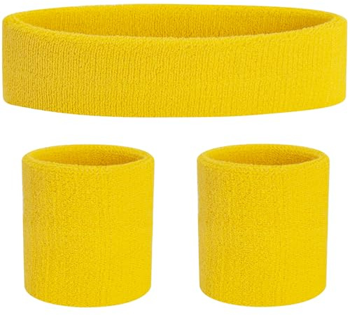 FACATH Sweatband Set, Yellow Cotton Headband and Wristbands Set