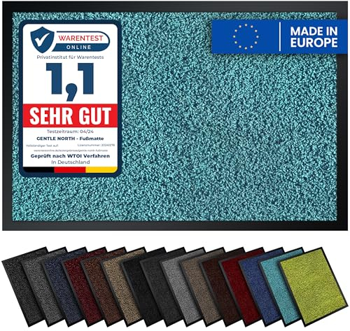 Gentle North Hochwertige Fußmatte türkis 90x150cm groß für Innen & Außen - Schmutzfangmatte rutschfest, waschbar & wetterfest - Fussmatte für Eingangsbereich & Aussenbereich - Läufer Flur dünn