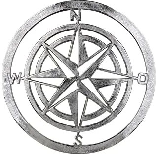 Seaside No.64 - Windrose/Kompass aus Metall oder Aluminium - Antikweiß silber - Wandrelief Wandobjekt - Maritime Wanddekoration (Aluminium in silber)