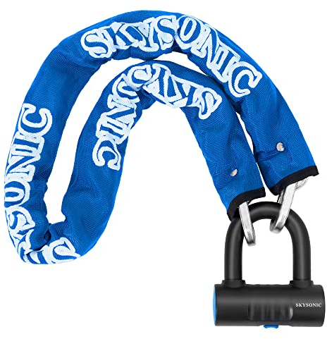 SKYSONIC Motorrad-Kettenschloss, 120 cm, robustes Fahrradschloss, 10 mm dicke Ketten, schnittfest, 18 mm, U-Schloss, Scheibenschloss für Motorrad, Fahrrad, Roller, Generator, Fahrrad und Tore