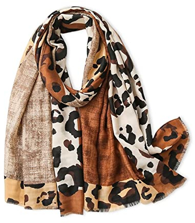 LumiSyne Foulard Imprimé Léopard Pour Femme Imprimé Animal Mode Echarpe En Coton Lin Avec Gland Longue Grand Écharpe Légère Chaude Châle Étole Wraps