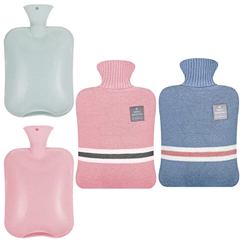 2 Stück Wärmflasche mit Bezug, 2L Große Wärmflasche PVC, Auslaufsicher Wärmeflasch mit Strickbezug, Bettflasche für Erwachsene & Kinder, Schmerzlinderung, Wärmehaltung, Weihnachtsgeschenke