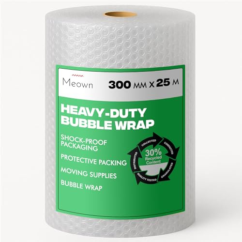 Meown Bubble Wrap 300mm x 25m Small Air Bubbles Secure Packaging Roll | Packaging for Moving & Shipping