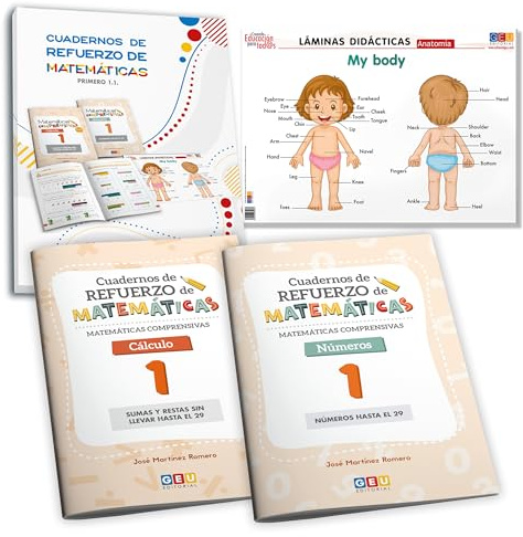 Pack Refuerzo Matemáticas 1º Primaria- Cálculo 1 y Números 1. Aprende Números hasta el 29 | Más de 140 Actividades y Problemas de sumas y restas sin llevada (Cuadernos de refuerzo de matemáticas)