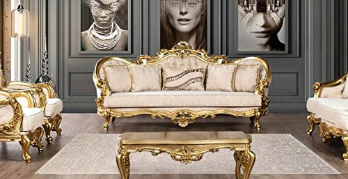 JV Möbel Sofa 3 Sitzer Stoff Dreisitzer Sofas Luxus Wohnzimmer Barock Stil Couch Barock