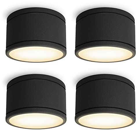 SSC-LUXon 4 Stück CELI-WX Aufbauleuchte Bad schwarz mit LED Leuchtmittel warmweiß GX53 230V - Spot IP44 Deckenlampe Außen 5W