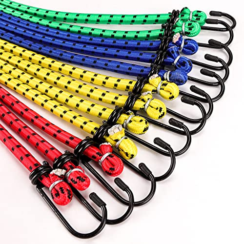 Veppak-Bungee Cords with Hooks, 12 Pack Elastic Bungee Straps Includes 40,32, 24, 16,Heavy Duty Outdoor Bungie Straps to Packing for Camping, Tent, Storing Packages, Fastening Items