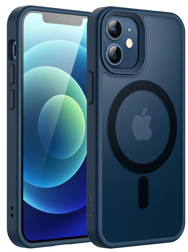 JETech Magnetisch Hülle für iPhone 12 Mini 5,4 Zoll Kompatibel mit MagSafe, Durchscheinende Matt Handyhülle Rückseite Dünn Stoßfest Schutzhülle (Blau)