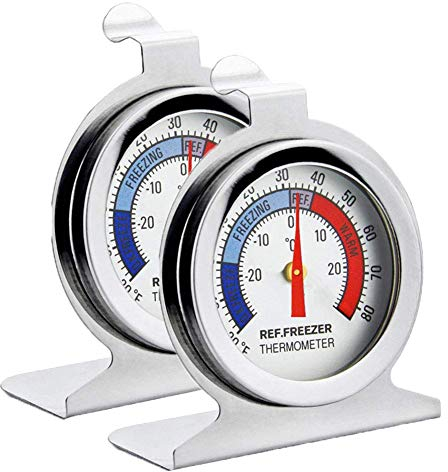 zalati Thermomètre de réfrigérateur 2 pièces Thermomètre de congélateur de réfrigérateur 430 en acier inoxydable Cadran de 52 mm avec 4 zones TMP de couleurs pour rappel de vue