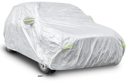 GYMAX Autoabdeckung, wasserdichte Fahrzeugplane mit Reflexionsstreifen & Reißverschluss, Vollgarage Autoplane mit Tasche (für SUV bis zu 483cm)