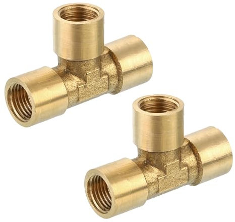 sourcing map Brass Tee Pipe Fitting, 1/8 x 1/8 x 1/8 NPT 3 Way T-Connector for Gas Transport Connect Pipelines, 2pcs