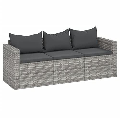 Gecheer Gartenlounge Set, Terrassensofa, 3-Sitzer Gartensofa, Terrassenmöbel, Loungemöbel Garten, Kissen, Grau Poly Rattan