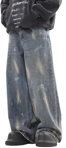 Jeans Larghi da Uomo Y2k Hip Hop Skater Pantaloni Vintage Jnco Jeans Loose Fit Skateboard Denim Pantaloni Streetwear, Blu, L