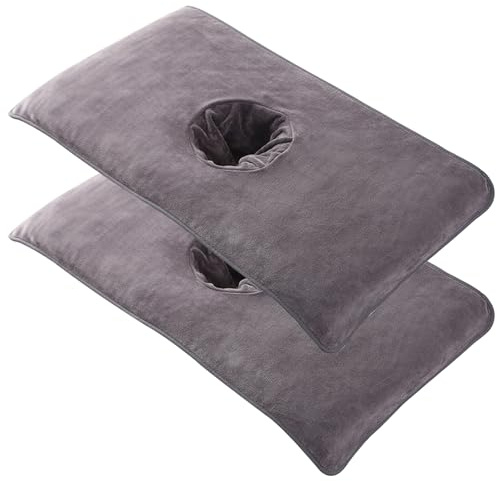 Massagebordsskydd 2 st mjukt massagestängskydd med ansiktshål 40 x 80 cm återanvändbart spa skönhet sängöverdrag handduk med ansiktshål massage sänglakan för hudvård mörkgrå