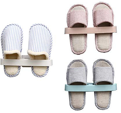 Schuhregal, Kunststoff, Hausschuhe, Handtuchhalter, Regal, Stoffaufbewahrung, Wandaufhängung, frei perforiert, für Badezimmer, Toilette, Küche, Toilette (Farbe: 3 Stück, Größe: 24,6 x 2 cm) Happy (2