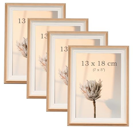 YoHyien Bilderrahmen 13x18 4er Set, Freistehende Fotorahmen 18x13 für Den Schreibtisch, Bilder Rahmen mit Plexiglas zur Wandmontage, Picture Photo Frame for Wall (Holzoptik, 13 x 18 cm)