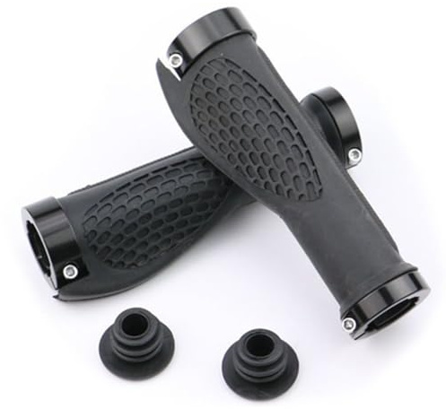 SamHeng Bike Handlebar Grips, Non-Slip Rubber Mountain Bike Grips with Aluminum Lock, Shockproof Ergonomic Bicycle Handle Grips Short Bike Hand Grips for Scooter MTB BMX Most Bikes (Black)