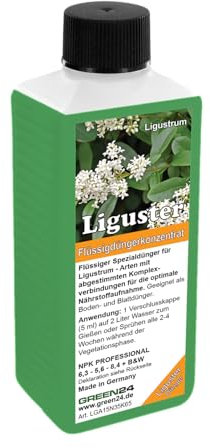 GREEN24 Liguster-Dünger - 250 ml NPK Ligusterdünger für prächtige, dichte & gesunde Ligusterhecken - Mineralischer Profi Linie Flüssigdünger mit Spurenelementen