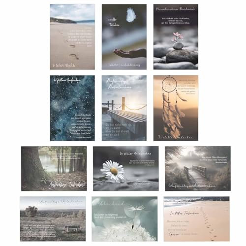 Edition Seidel Set 12 einfühlsame Trauerkarten/Beileidskarten mit Umschlag. Trauerkarte Beileidskarte mit Spruch schreiben (Doppelkarten/Klappkarten mit Briefumschlag