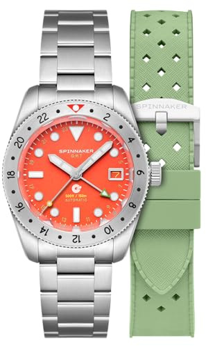 Spinnaker Croft 39 GMT SP-5157 - Reloj automático de edición limitada para hombre de 39 mm con pulsera de acero inoxidable sólido, Rojo llama