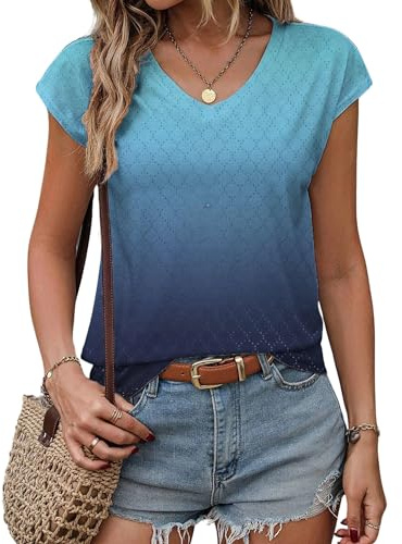 Zeagoo Femme Eté T-Shirt Débardeur Col en V Chemisiers Décontracté Lâches D'été à Manches Courtes de Base Top Confortable Classique Quotidien