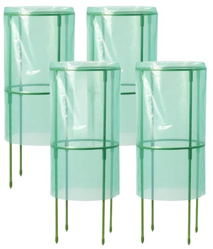 Plant Cloche, Seedling Protection, 4 Pieces PE Material Fiberglass Build Portable Lightweight Reusable Easy Placement Flexible, Plant Cage for Outdoor Garden Yard Flower, 9.45*21.65Inches, Green
