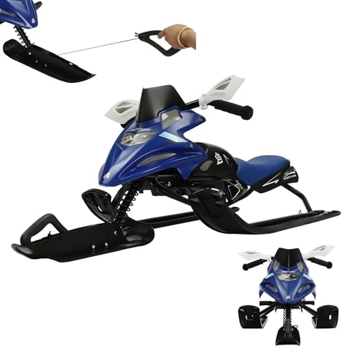 Styrsläde med 2 fotbromsar, släde med automatiskt dragrep och ratt och stötdämpare för barn och vuxna, max. belastning 80 kg, barnsläde skidbob skridskosläde (Blua)