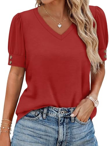 Cuptacc T-shirt dam v-ringad blus damer sommar elegant puffärmar topp casual ledig ledig basic topp