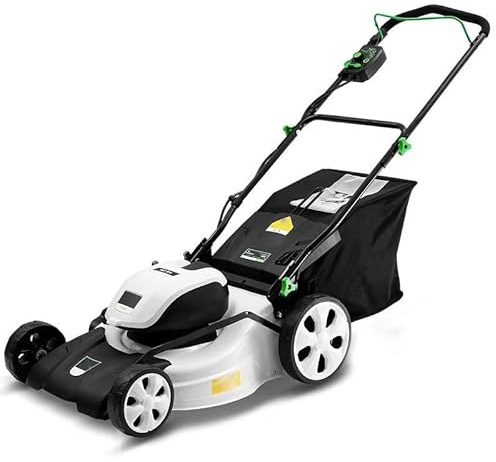Spazzatrice Giardino a Spinta 18 Pollici, Arieggiatore Elettrico con Sacco Raccolta 60 Litri e 2 Batterie, Altezza Taglio Regolabile, 2973 Giri/min, con Guida Terra Leggero, Trasparente