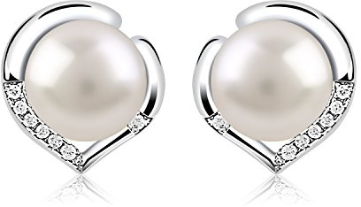 B.Catcher Orecchini in Argento Sterling 925 con Perle d’Acqua Dolce e Zirconi – Design a Cuore, Elegante e di Lusso, Regalo Perfetto