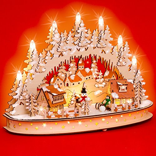 Sikora LB66 beleuchteter 3D LED Holz Schwibbogen WINTERDORF inklusive Trafo