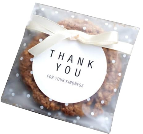 Vasdoo Self Adhesive Treat Cellophane Cookie Bag, White Polka Dot Party Favor Bag for Bakery, Candy, Cookie (3.9 x 3.9 inches, 100 Pcs)