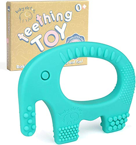 Baby Elefanten Beißring - Weiches Silikon | BPA-frei | Biegsam und Gefrierschrank geeignet für Babys (Blau)