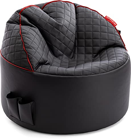 GAMEWAREZ Crimson Morph Sitzsack – 3-in-1 Gaming-Sitzhocker mit Rückenlehne und Fußteil zum Zocken, praktische Seitentasche zur Aufbewahrung, robust, Kunstleder, Made in Germany, schwarz-rot