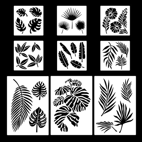 Rolin Roly 9PCS Tropical Leaf Stencils Areca Palm Leaf Stencil Monstera Tree Leaves Templates Fern Botanical Template for Painting Canvas Fabric Paper Wood Wall Decor