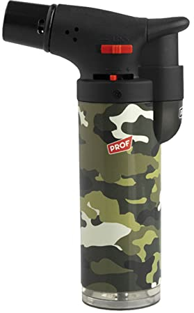 HIBRON Soplete De Cocina Militar, Profesional Antorcha Butano Encendedor Mechero, Recargable Soplete con Bloqueo de Seguridad & Llama Ajustable para barbacóa Brulée Crema Cámping (Gas precargado)