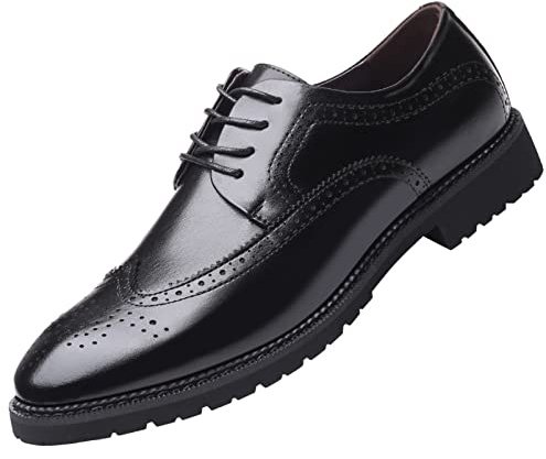 ANUFER Hommes Bout Pointu Intelligent Therma Doublure en Peluche Chaussures Habillées d'hiver Lacer Richelieus de Mariage Noir SN07990 EU41