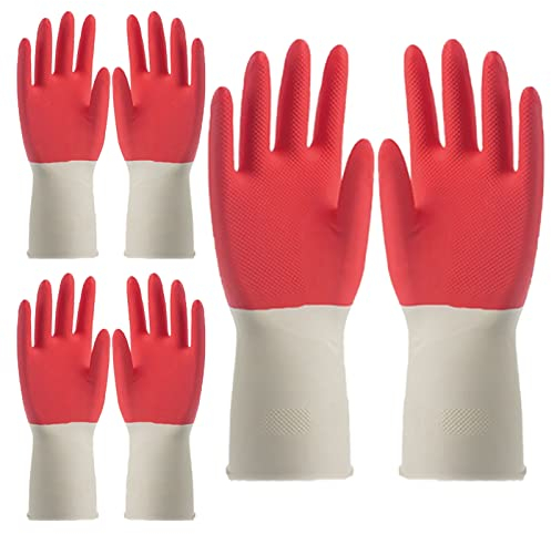 FCSHFC Gummihandschuhe Wiederverwendbar Putzhandschuhe for Küche Geschirrreinigung Haushaltshandschuhe Wasserdicht 3 Paare Reinigungshandschuhe (Color : Red+White, Size : XL)