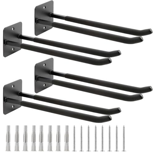 Sinoer Ganci da garage ad alte prestazioni migliorati, ganci da garage in acciaio utilizzato, ganci doppi da 14 pollici per montaggio a parete del garage per sedie, scale, corde e passeggini, 4 pezzi