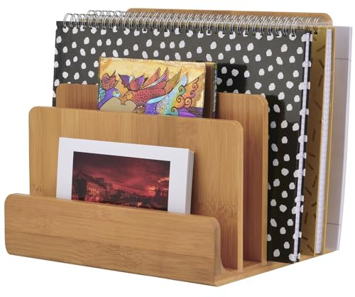 Dimono® Zeitschriftenständer Bambus – 5 Fächer, Schreibtisch-Organizer | Dokumentenhalter & Briefablage aus Echtholz – kein Kunststoff – 21 x 25 x 23 cm, für Büro & Zuhause