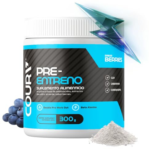 COURA Pre Workout Powder, Berries Flavor, Energy Boost for Focus and Endurance with Cordyceps, Gluten-Free Supplement for Athletes, 300g (10.5 oz)
