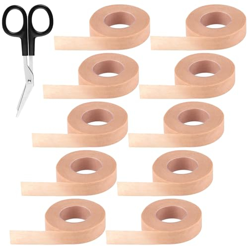10 Rollen Micropore, Tape Nose Tape Mikroporen (1.25cm×9.14m) Tape Kinesiologie Band Selbstklebendes Mullband Nasen Tape für Stretch Sportler Sport Handgelenk Knöchel Bringen, Eine Schere (Hautfarbe)