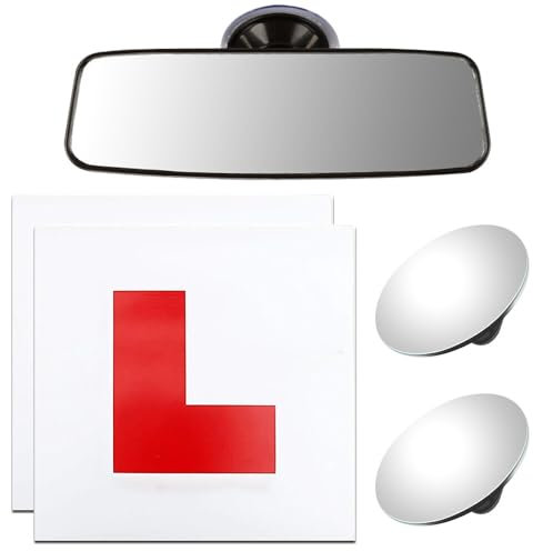 ADDLIVE L Plates Magnetic, 2PCS Fully Magnetic Car L Plates + Blind Spot Mirrors + Rear View Mirror for Driving Test & Lessons, Adjustable and Universal