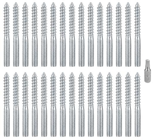 30 Pcs M6 Tornillo de Doble Rosca, Pernos de Suspensión Torx M6, Tornillo de Doble Cabeza, Tornillos Esparragos de Doble Roscados para Muebles Abrazaderas Metalicas Madera (M6x60mm)