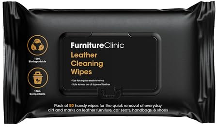 Furniture Clinic Leather Wipes for Cleaning Leather & Vinyl Upholstery, Sofa, Handbags, Car Interior, Seat & Dashboard - Furniture & Jacket Cleaner - Residue & Streak Free Wipe - 80 Wipes