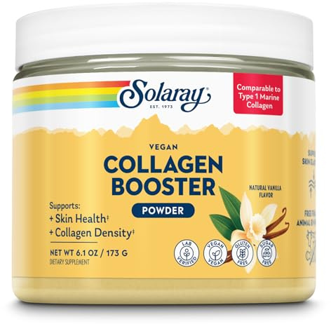 SOLARAY Rinforzo vegano al collagene – Alternativa al collagene marino tipo 1 in polvere – Salute della pelle e supporto della densità di collagene – Senza glutine, senza zucchero, verificato da