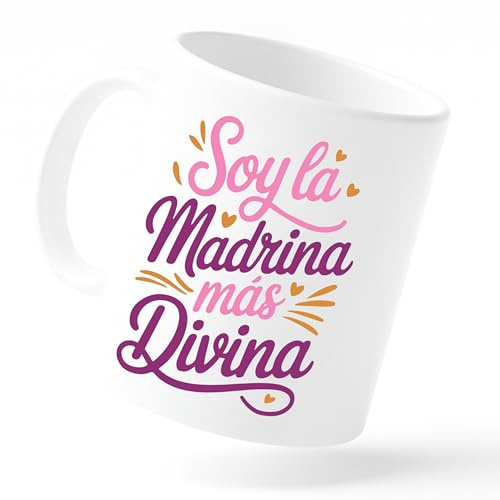 Miss Chapas | Taza para Madrinas Cerámica 350 ml – Soy la Madrina más Divina | Regalo Original Baby Shower, Bautizo, Cumpleaños, Navidad | Incluye Tarjeta con Mensaje | Apta Microondas y Lavavajillas